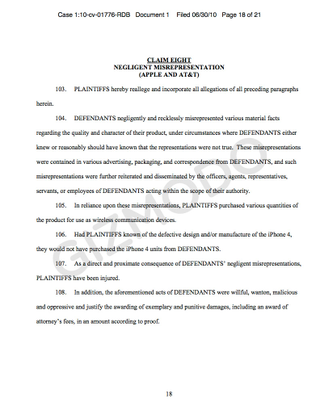 Illustration for article titled First iPhone 4 Class Action Suit Filed Against Apple and AT&T (Updated)